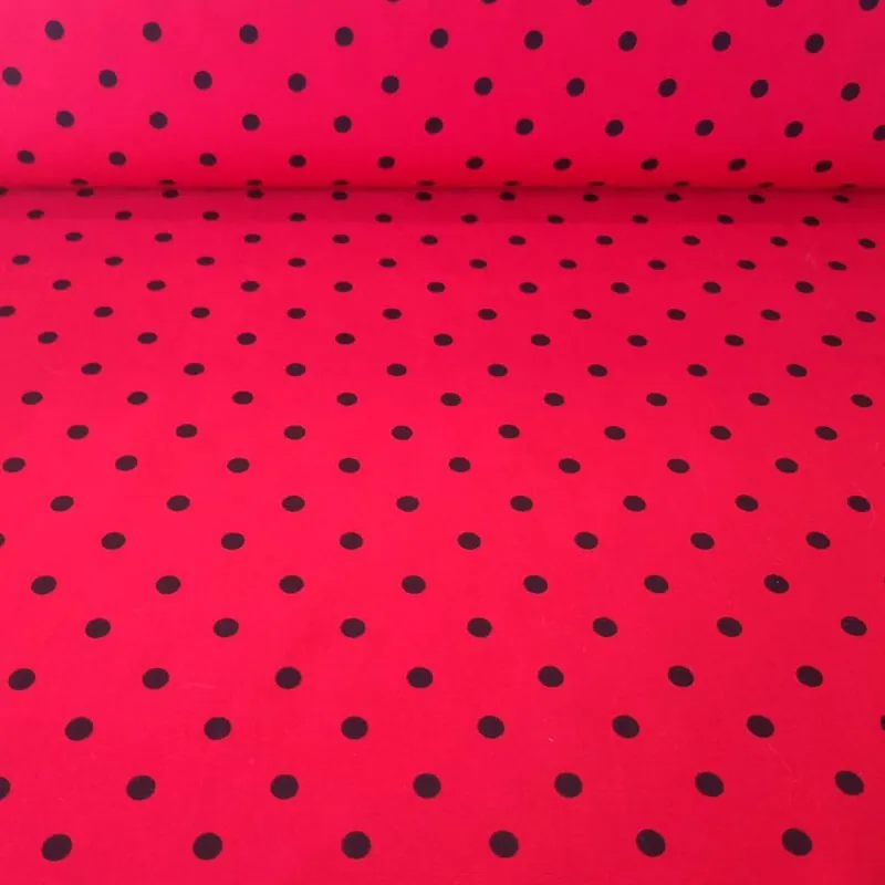 Tela de Batista Roja Lunares Negros de 7mm (ancho 1,55M) Artesanal