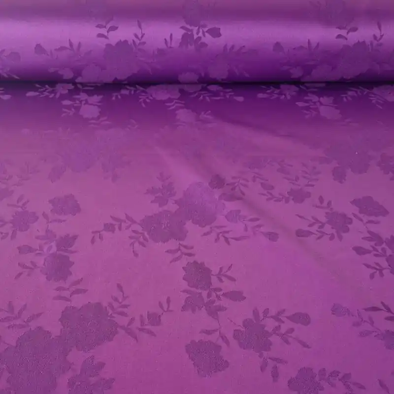 Tela de Satén Jacquard Morada Flores Reversible (ancho 1,50M) Devolución Gratuita
