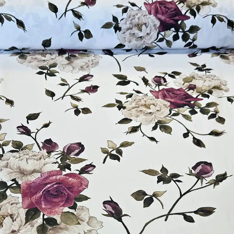 Compra Ahora Tela de Popelín Algodón Blanco Roto Ramilletes Flores (ancho 1,50M)