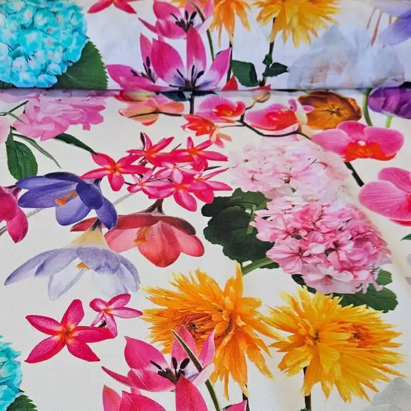 Tela de Popelín Algodón Blanco Flores (ancho 1,50M) Compra Ahora