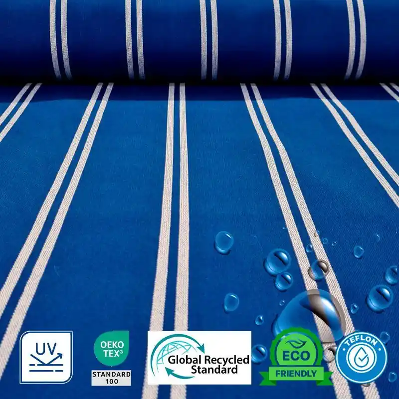 Tela para Toldo Azul con Rayas Blancas con Teflón (ancho 3,20M) Garantía Incluida