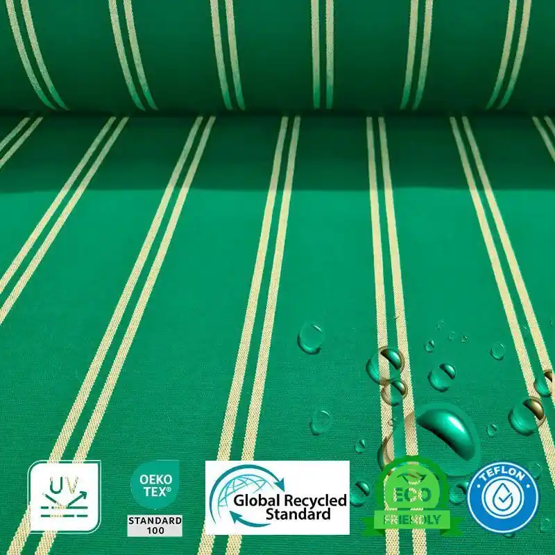 Tela para Toldo Verde con Rayas Blancas con Teflón (ancho 3,20M) Rebajas