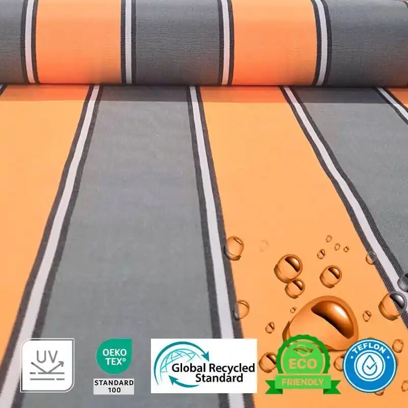 Artesanal Tela para Toldo con Rayas Mostaza y Grises con Teflón (ancho 3,20M)