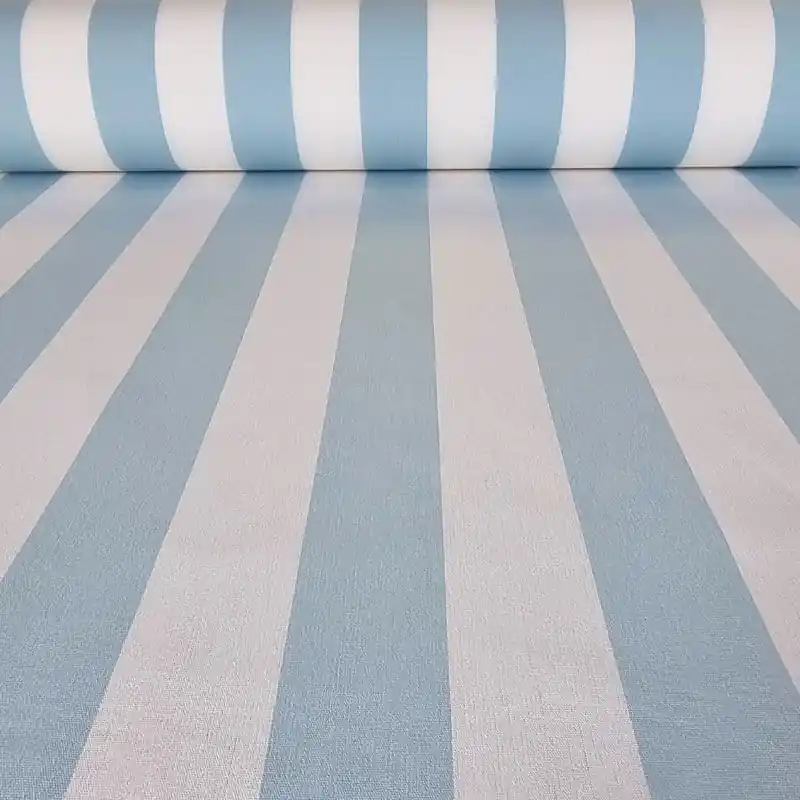 Tela de Dralón Tapicería Exterior Blanca Rayas Celeste (ancho 1,40M) Lujoso