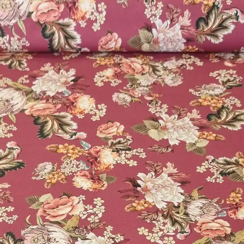 Hecho A Mano Tela de Popelín Algodón Maquillaje Oscuro Flores (ancho 1,50M)