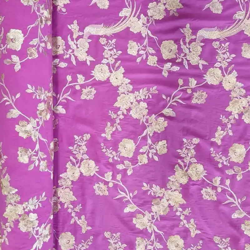 Ordenar Ahora Mismo Tela de Viscosa Mantón de Manila Buganvilla Bordado Flores Beige (ancho 1,45M)