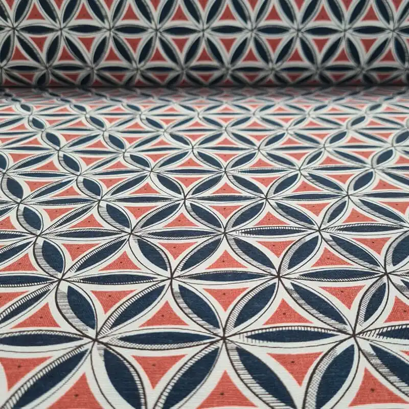 Tela de Loneta Fondo Beige con Estampado Geométrico (ancho 2,80M) Pedido Al Por Mayor