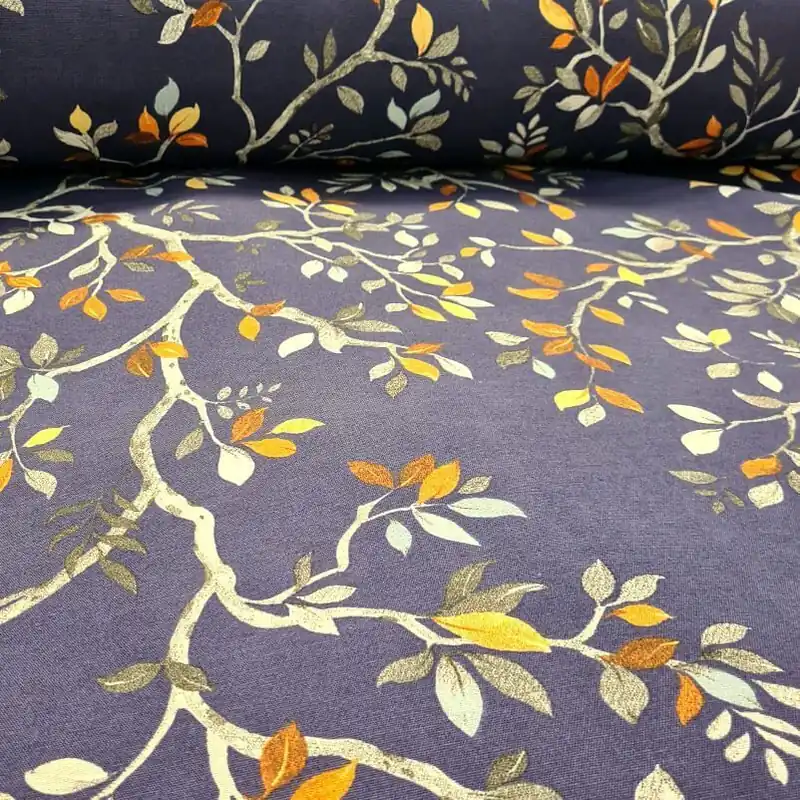 Tela de Loneta Fondo Azul Marino con Estampado de Árboles (ancho 2,80M) Garantía De Devolución De Dinero