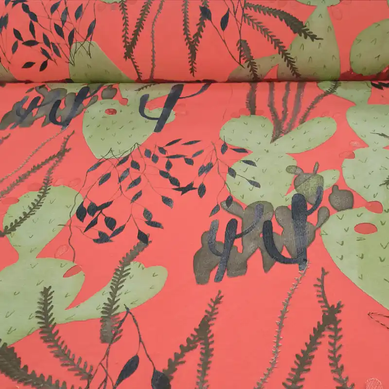 Tela de Loneta Coral con Estampado Cactus (ancho 2,80M) Mejor Precio