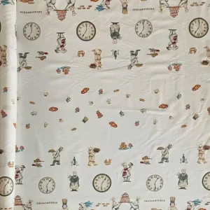 Tela de Algodón para Mantelería Blanco Roto Cocina con Cenefas (ancho 1,50M) Lujoso