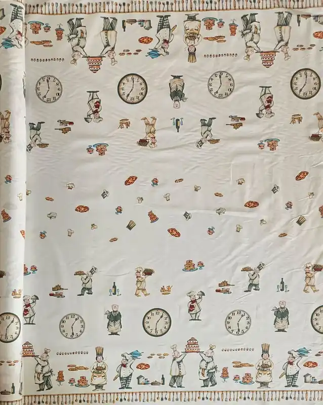 Tela de Algodón para Mantelería Blanco Roto Cocina con Cenefas (ancho 1,50M) Lujoso