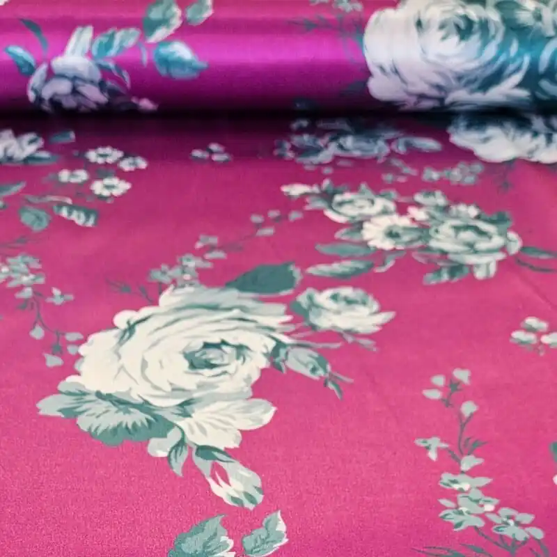 Últimas Unidades Tela de Satén Buganvilla Estampado Rosas (ancho 1,45M)