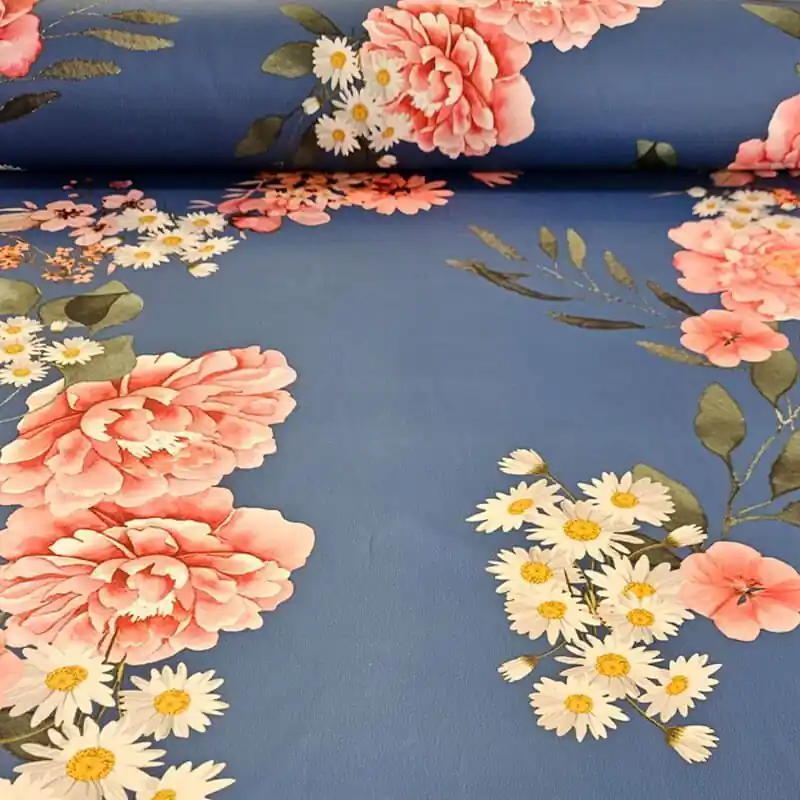 Tela de Satén Azulina Estampado Floral (ancho 1,45M) Imprescindible (Must-Have)