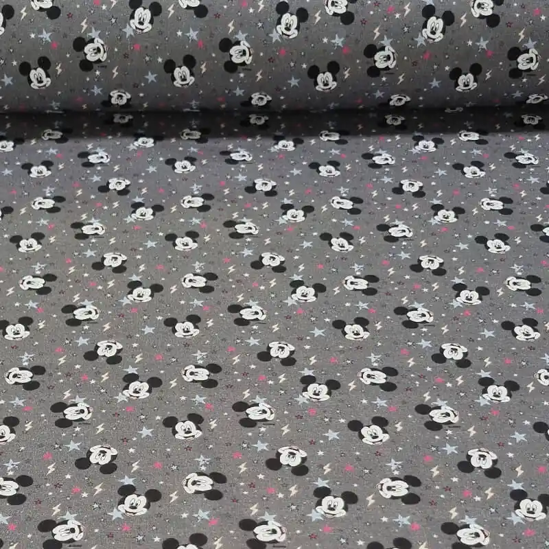 Tela de Popelín 100% Algodón Mickey Mouse Gris (ancho 1,40M) Imprescindible (Must-Have)