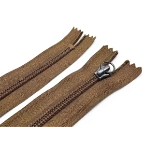 Venta Final CREMALLERA YKK MARRÓN MAYA 5- 20 CM CURSOR NÍQUEL NEGRO CON ANILLA C/858