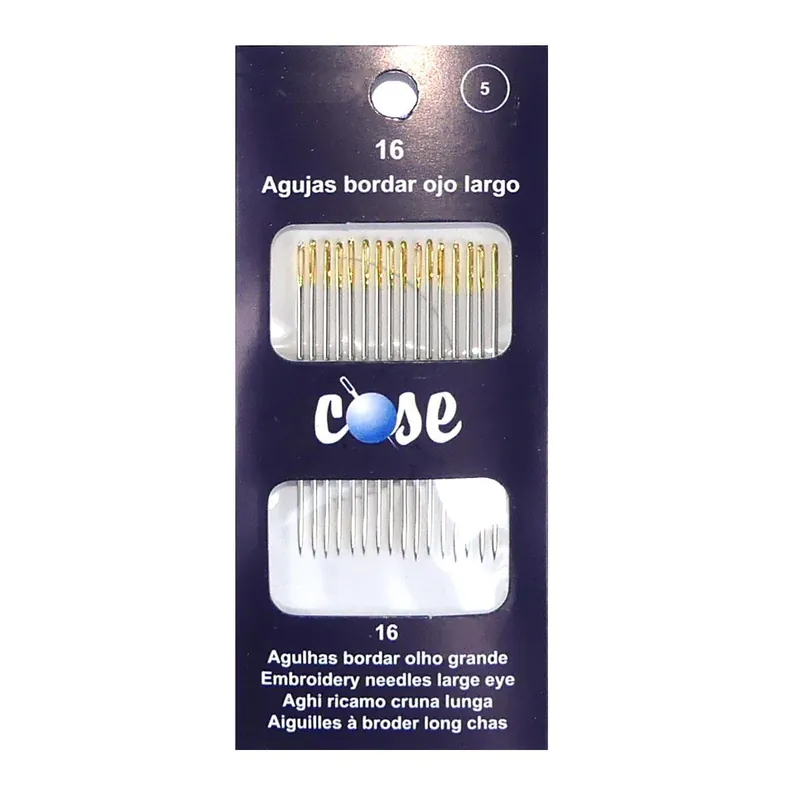 Agujas para bordar de ojo largo dorado nº5. 16 unidades - Aguja bordar con punta Entrega Rápida