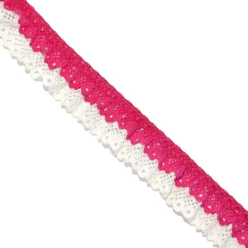 Últimas Unidades Puntilla doble fruncida de piquillo bicolor - Rosa 02