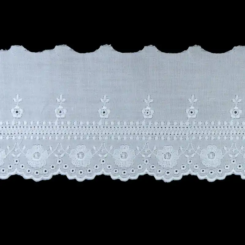 Tira bordada con estilo floral en blanco. 7,5cm ancho - Blanco Garantía Incluida