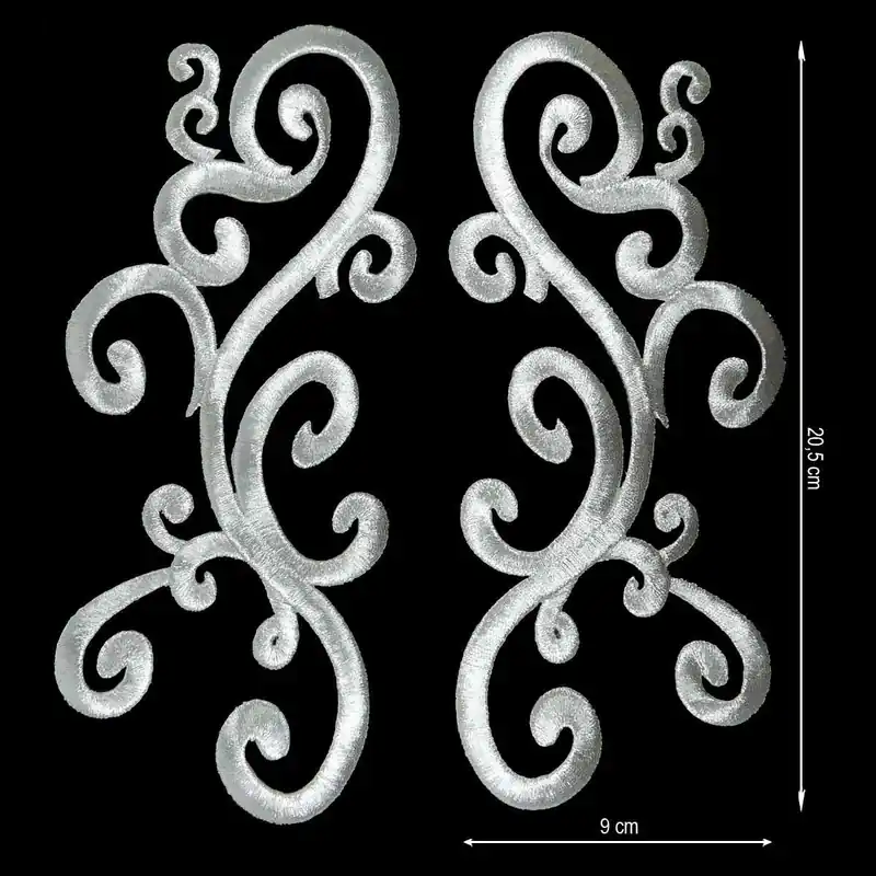 Aplicación bordada termoadhesiva pareja 9x20,5cm. Oro y plata - Metalizado Plata Exclusivo