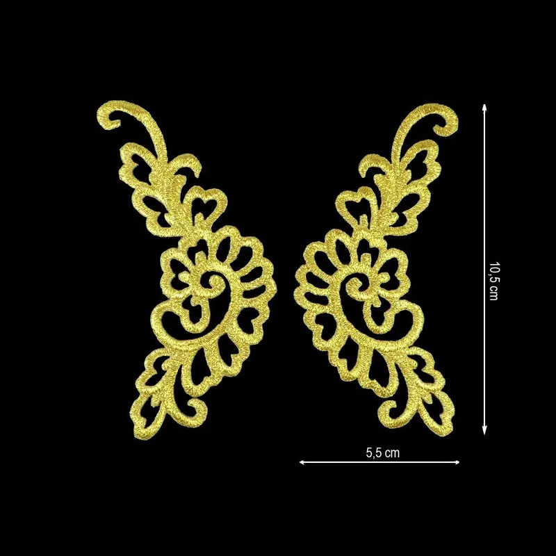 Última Versión Aplicación bordada termoadhesiva dorada. Pareja de 5,5x10,5cm - Metalizado Oro