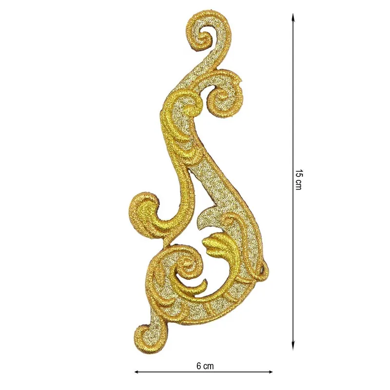 Últimas Unidades Aplicación bordada para coser orla tres colores 6x15cm. Derecha - Metalizado Oro