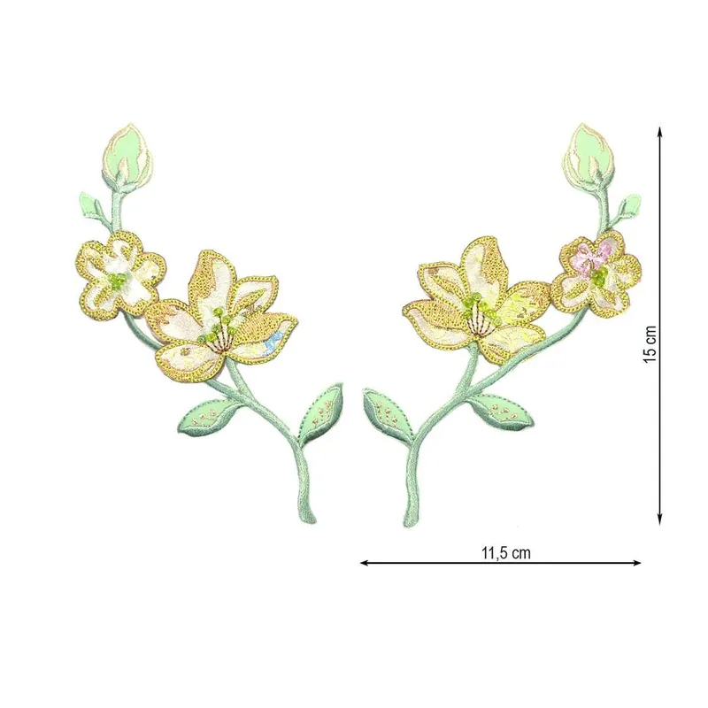 Alta Calidad Aplicación termoadhesiva pareja de flores. Varios colores - Verde 13