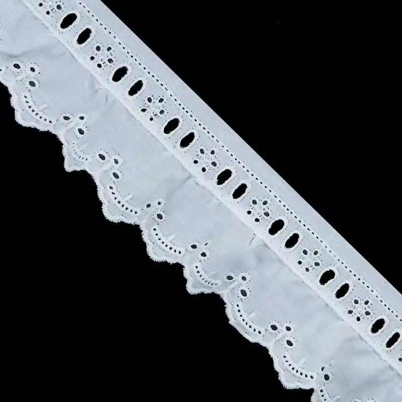 Tira bordada fruncida 4,5mm con pasacintas blanco. Cenefa - Blanco Compra Hoy