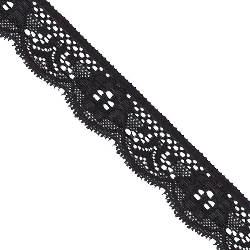 Última Oportunidad Puntilla de nylón elástica 3,2cm. Negro y crudo - Crudo 02