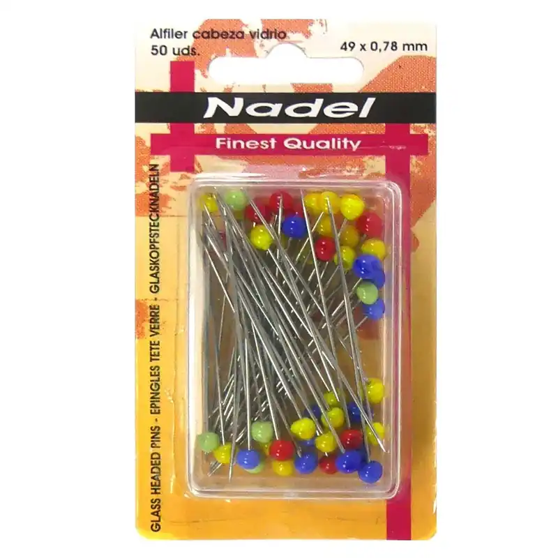 Alfileres de colores con cabeza de vidrio 49mm. 50 unidades - Alfiler cabeza color Tendencia
