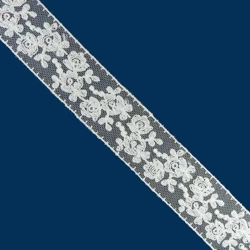 Envío Inmediato Entredós de tul bordado crudo 3,2cm. Conjunto 4 - Crudo 03