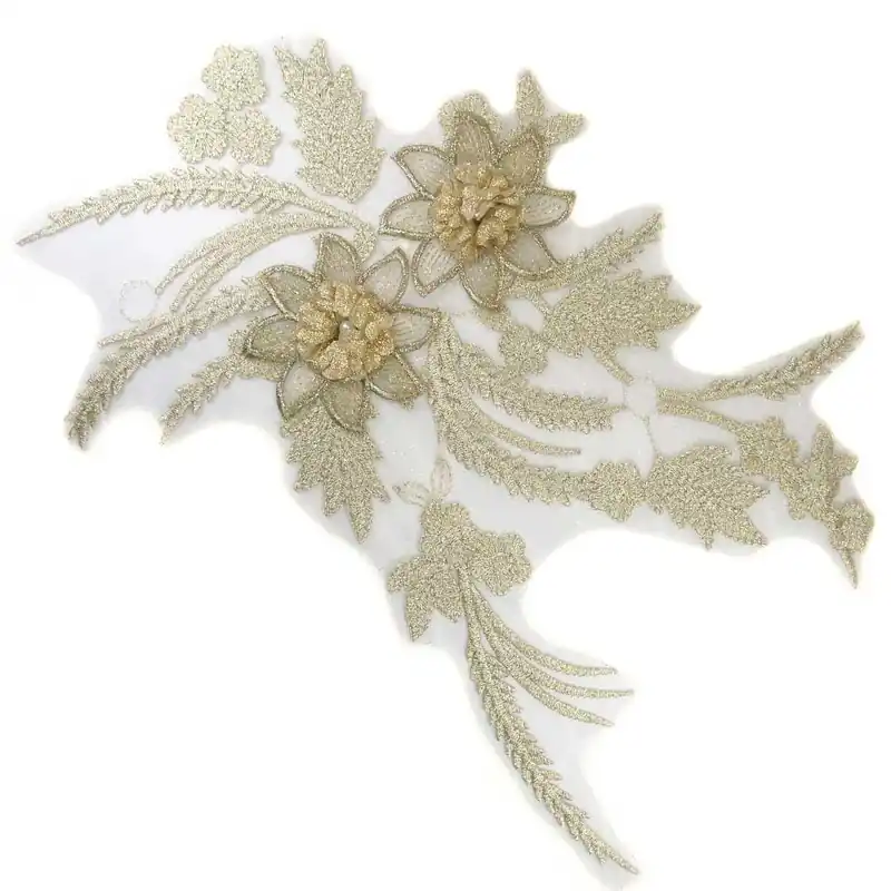 Flor bordada con perla oro claro - Metalizado Oro Oferta