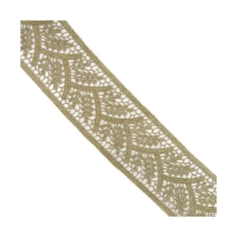 Alta Calidad Entredós de guipur con ramas 5,5cm. Oro fuerte - Metalizado Oro Fuerte