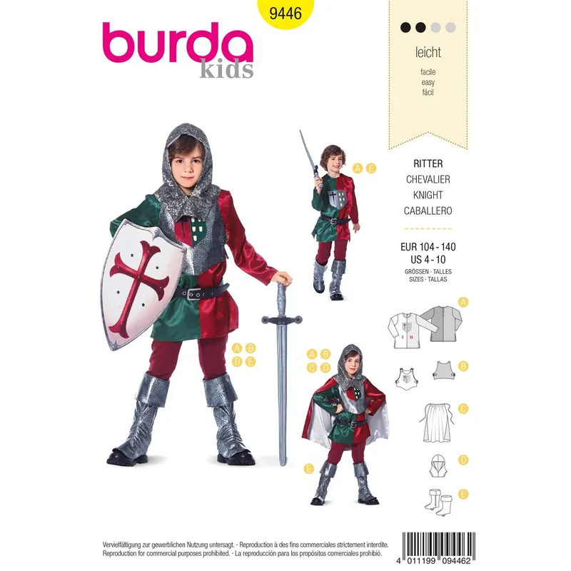 Últimas Unidades Patrón para disfraz caballero 4-10 años 9446 - Disfraz