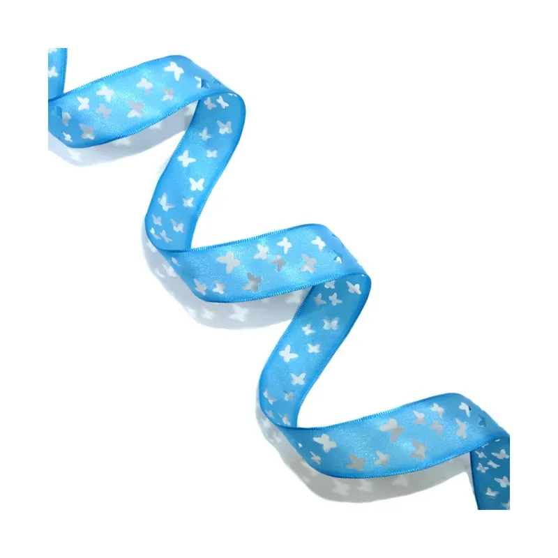 A Buen Precio Cinta tafetán mariposas perforadas 25mm. Rosa y azul - Azul 12 - 25 mm