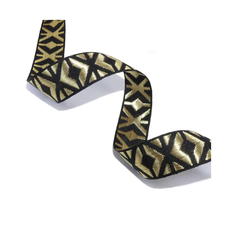 Cinta jacquard cruces con lamé 25mm. Varios colores - Multicolor Negro+Plata De Moda