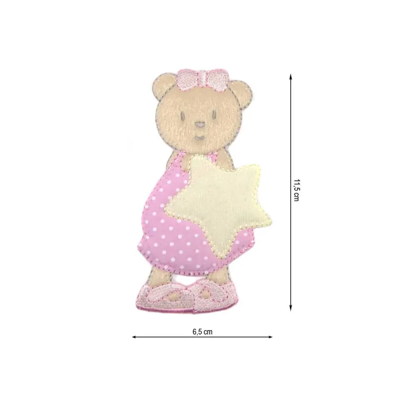 Última Versión Parche termo Osita vestido rosa y estrella - Rosa 03