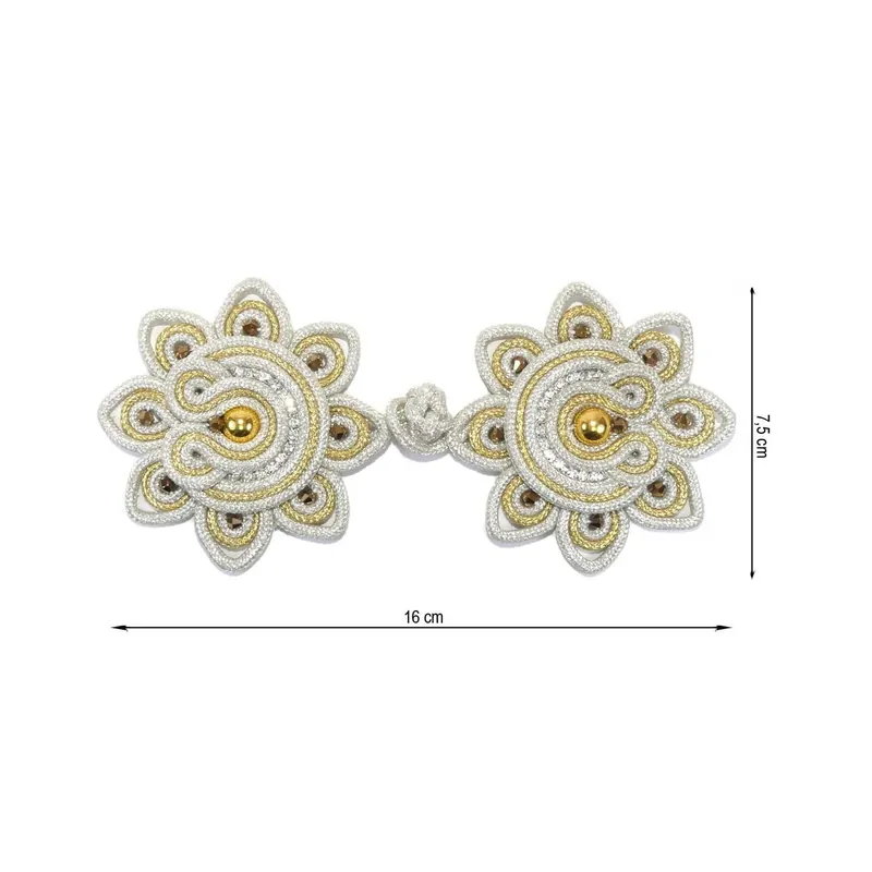 Alamar flor cordón metalizado con cristal 160x75mm - Metalizado Oro+Plata Original