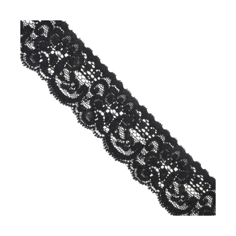 Última Oportunidad Encaje elástico negro 45mm. Tulipán - Negro
