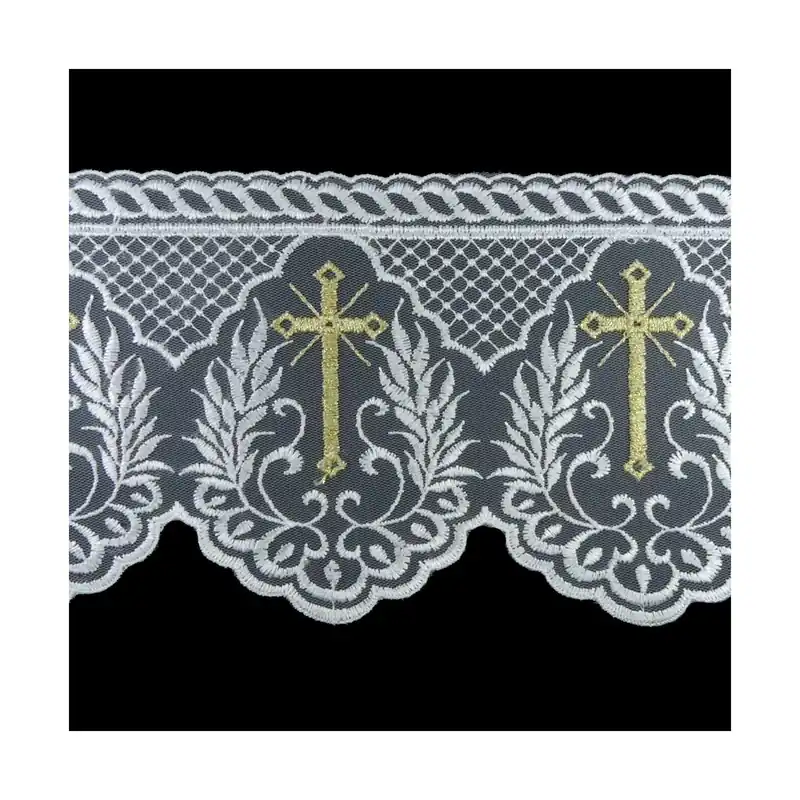 Tul bordado blanco con cruz dorado 12cm - Blanco Última Versión