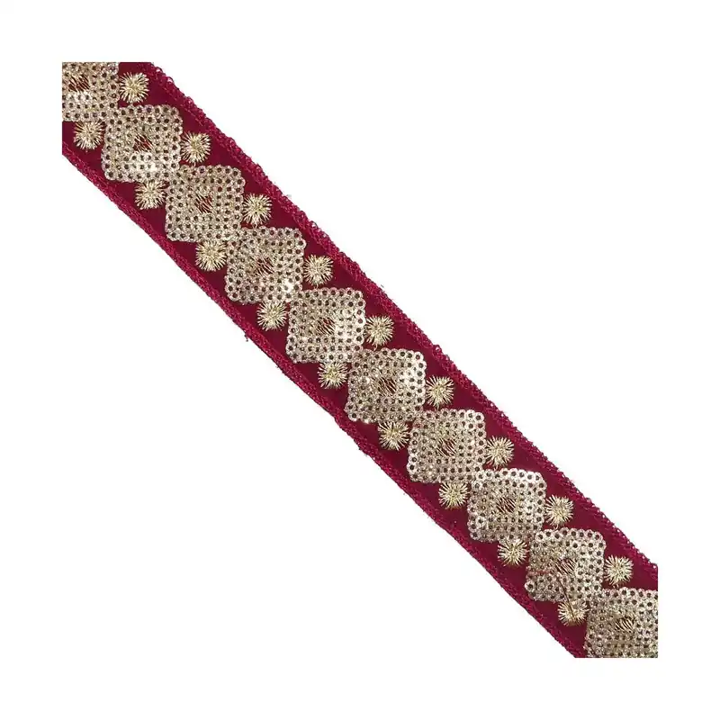 Precio Rebajado Galón con lentejuelas doradas en rombos 3cm - Azul 21