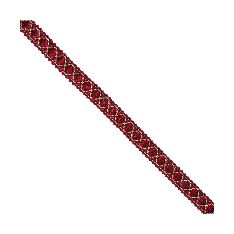 Últimas Unidades Galón pasamanería rombos rayón con dorado 1,2cm - Multicolor Granate+Oro