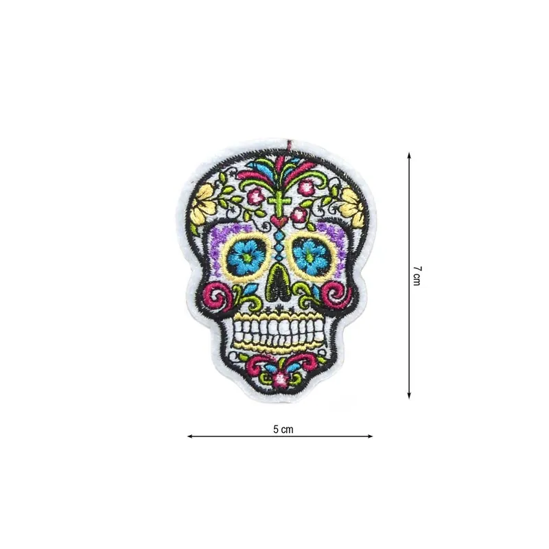 Última Oportunidad Parche termo Calavera estampada flores y cruz. Pequeña - Multicolor