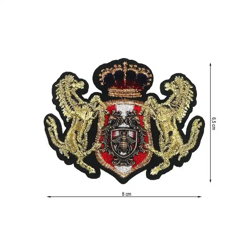 Parche escudo con caballos metal - Metalizado Oro Máxima Calidad