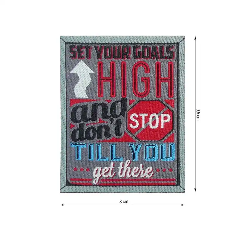 Máxima Calidad Parche termo 80x95mm bordado slogan Goals - Gris 05
