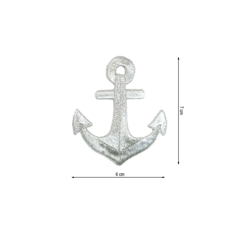 Tendencia Parche termoadhesivo 60x70mm bordado Ancla pequeña - Metalizado Plata
