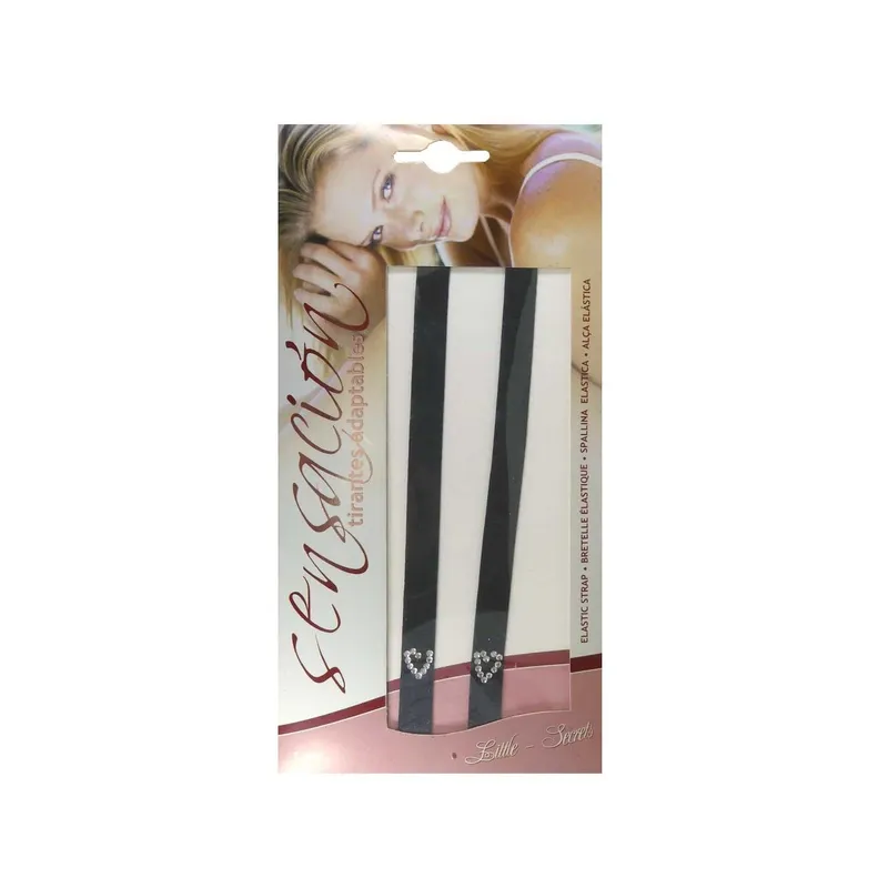 Tirante sujetador negro con strass en corazón 10mm - Negro Entrega Rápida