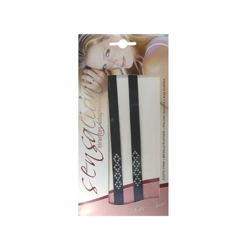 Tirante sujetador negro con strass en rombos 10mm - Negro Barato
