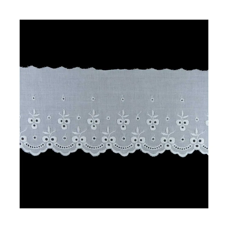 Puntilla bordada blanco algodón 8cm. Conjunto 91 - Blanco Promoción