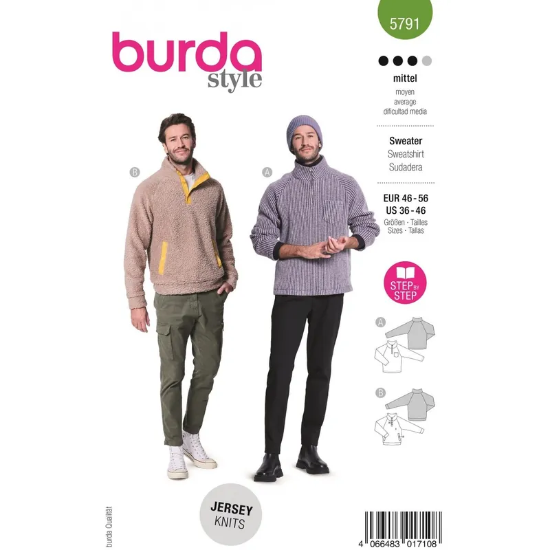 Última Oportunidad Patrón para sudadera abertura superior hombre 5791 - Jersey/Suéter